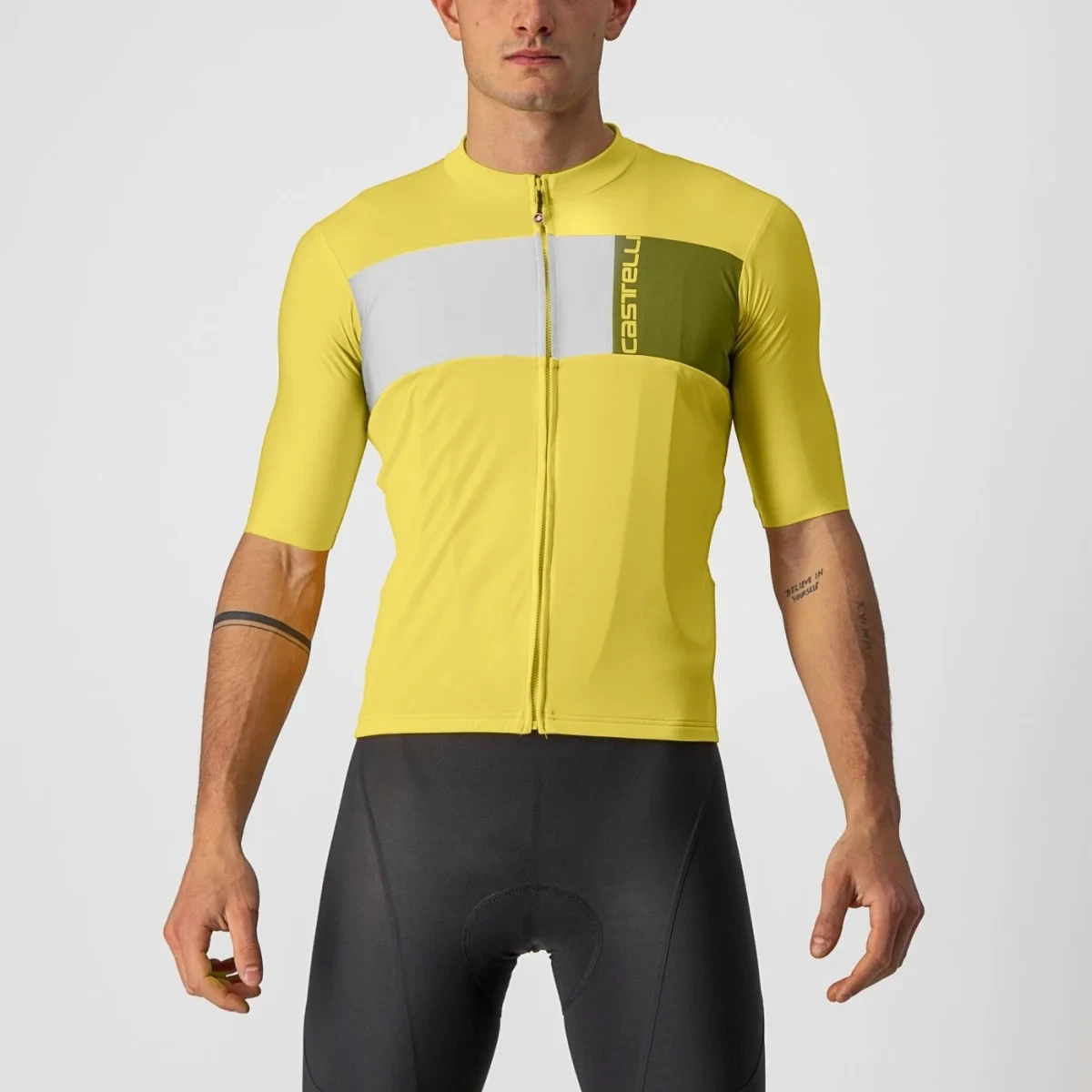 Tricou cu maneca scurta Castelli Prologo 7, Galben Alb Kaki, L L, Galben/Alb/Kaki - 110429