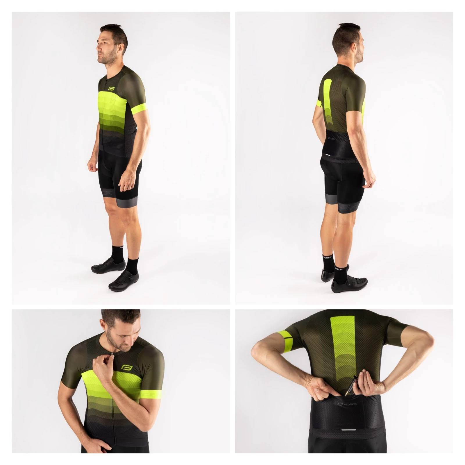 3. Tricou Force F Ascent Verde - Galben Fluo M M, Negru/Galben fluo