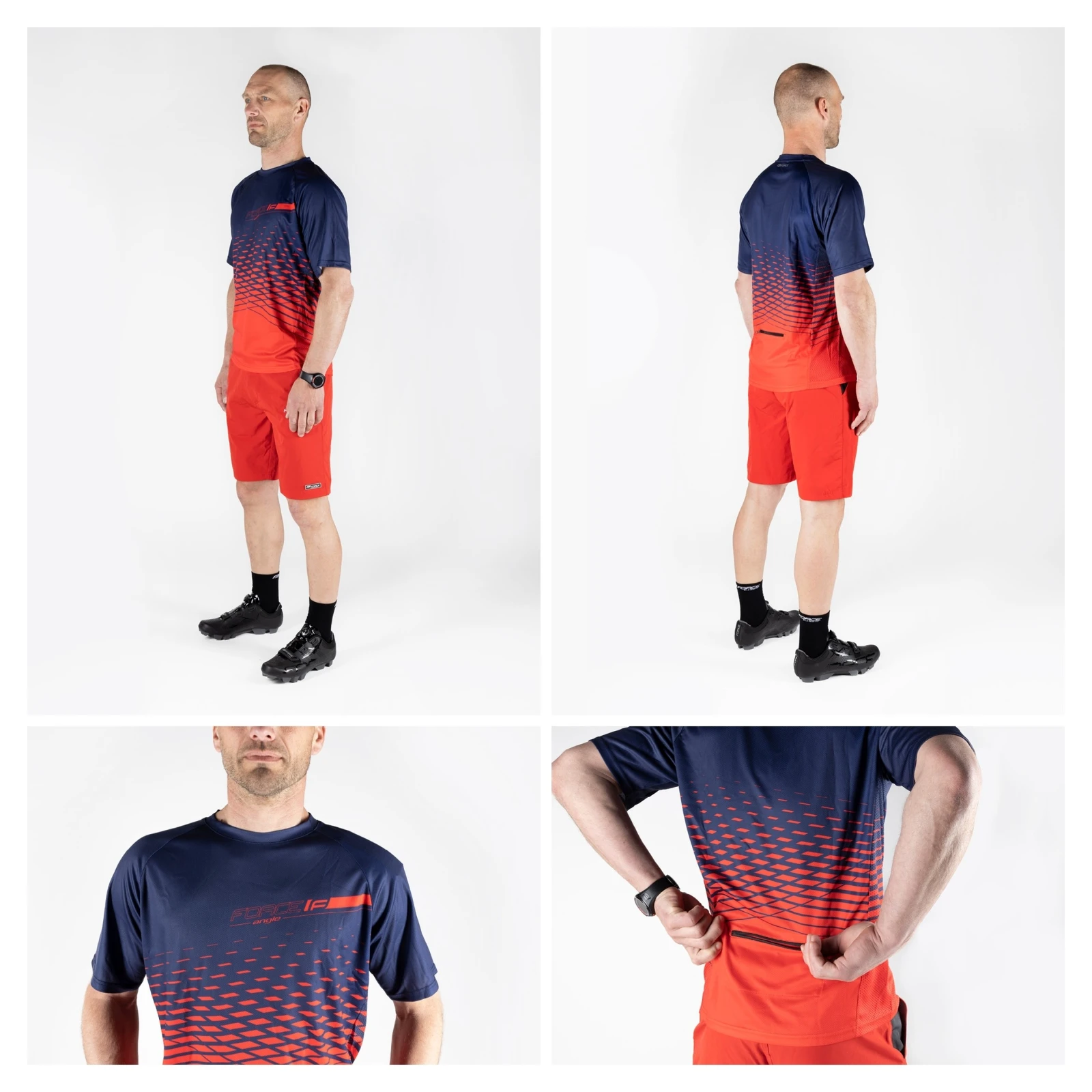 3. Tricou maneca scurta Force MTB Angle albastru rosu XXXL XXXL, Bleumarin/Rosu