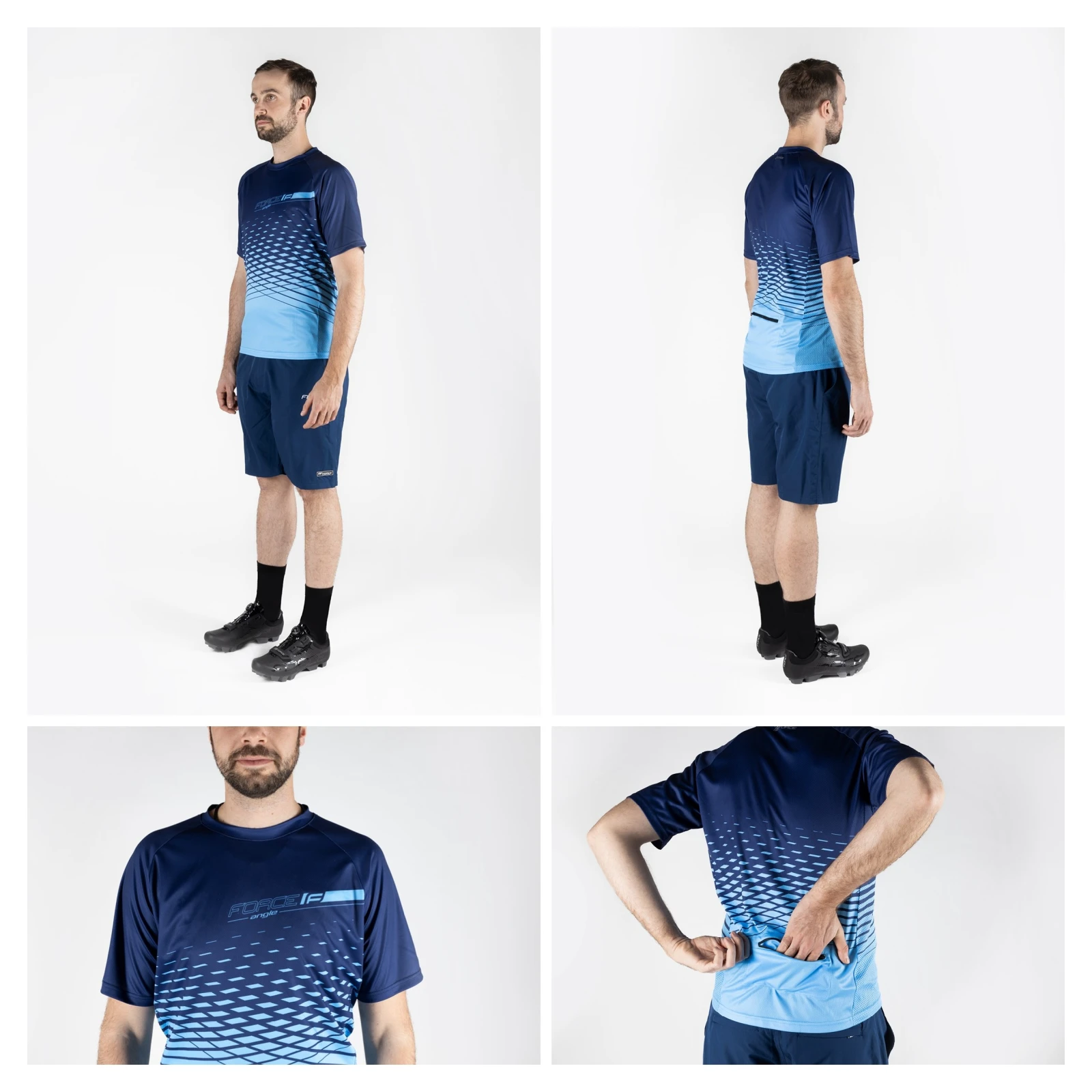 3. Tricou maneca scurta Force MTB Angle albastru XS XS, Bleumarin/Bleu