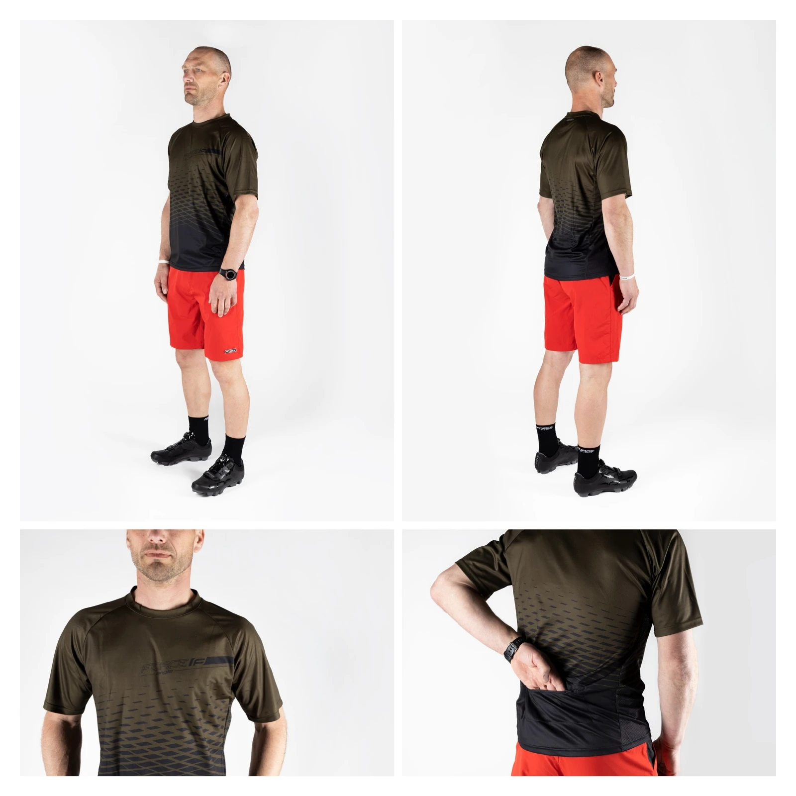 3. Tricou maneca scurta Force MTB Angle army XS XS, Kaki/Negru