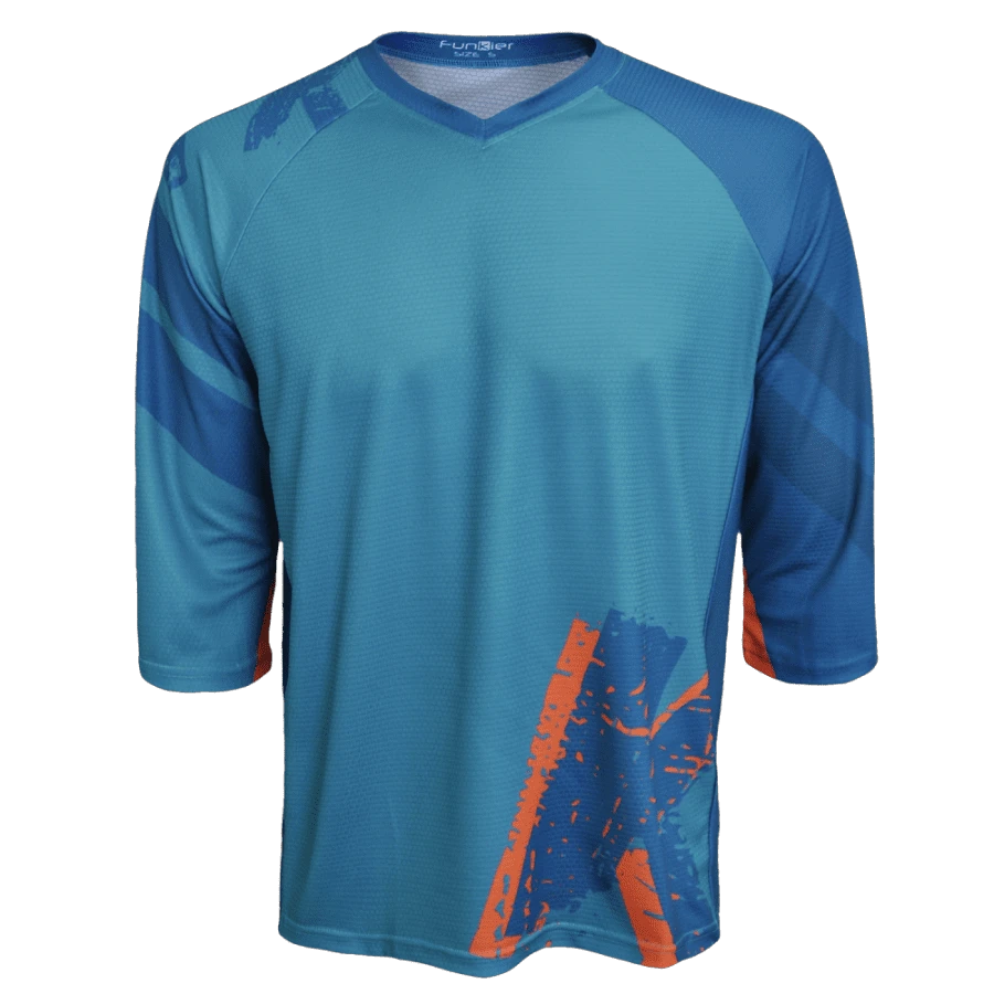 3. Tricou Ciclism FUNKIER Dolomiti Enduro (3/4 Sleeve) - Green/Orange 3XL