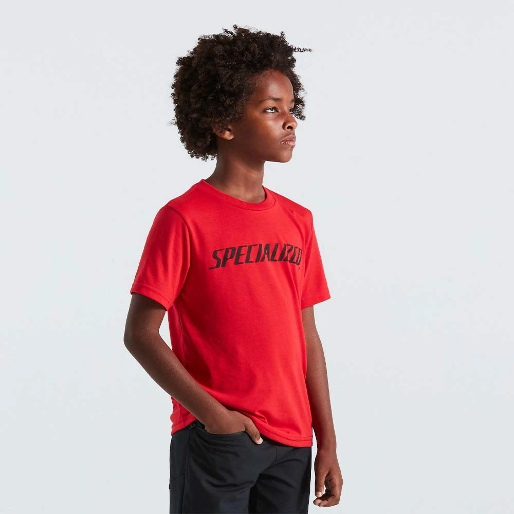2. Tricou Ciclism Copii SPECIALIZED Youth Wordmark (S/S) - Flo Red L