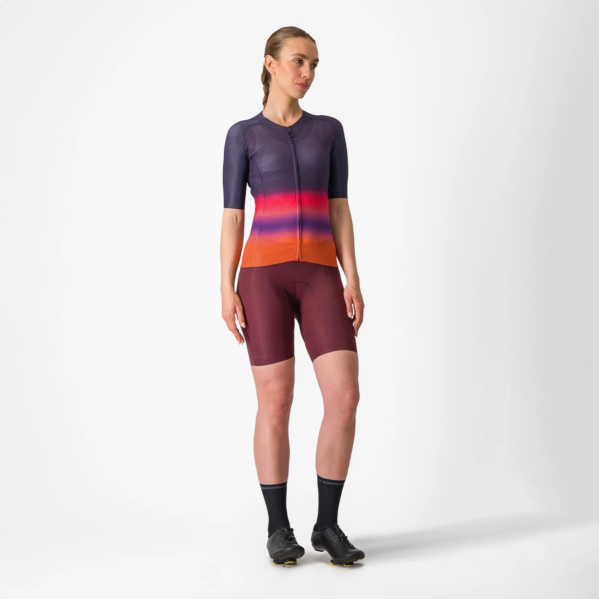 7. Tricou cu maneca scurta Castelli Climbers 4.0 W, de dama, Bleumarin/Magenta/Portocaliu, XS