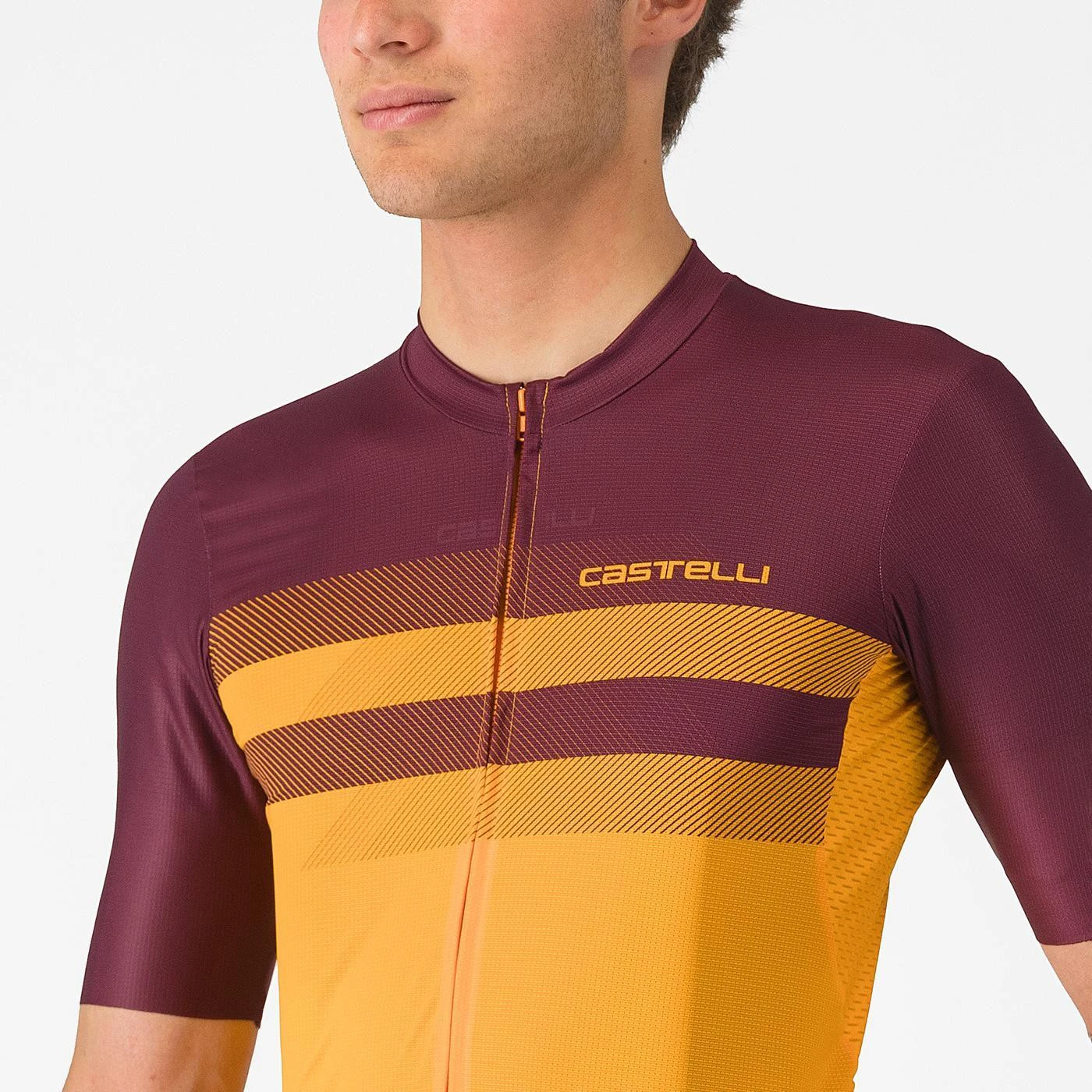 2. Tricou cu maneca scurta Castelli Simbolo, pentru barbati, portocaliu aprins/visiniu inchis, M