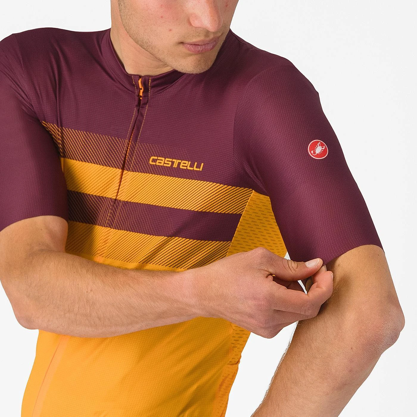 4. Tricou cu maneca scurta Castelli Simbolo, pentru barbati, portocaliu aprins/visiniu inchis, XL