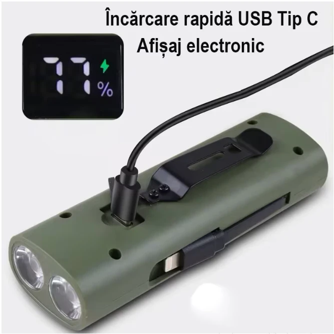 4. Far reincarcabil Fivestars Power Light PBL-6400, powerbank 6400 mAh, USB Type-C, kaki