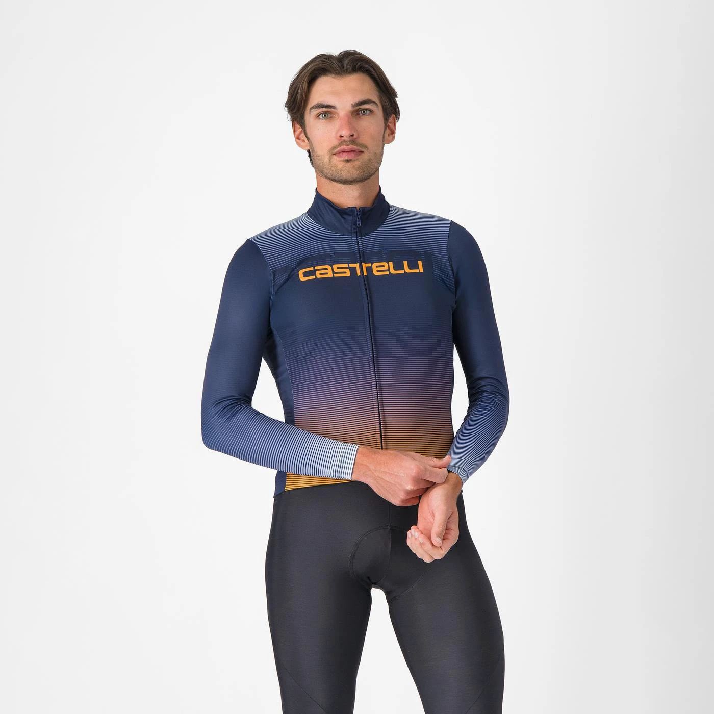 1. Tricou cu maneca lunga Castelli Apice Thermal Albastru Belgian/Portocaliu L