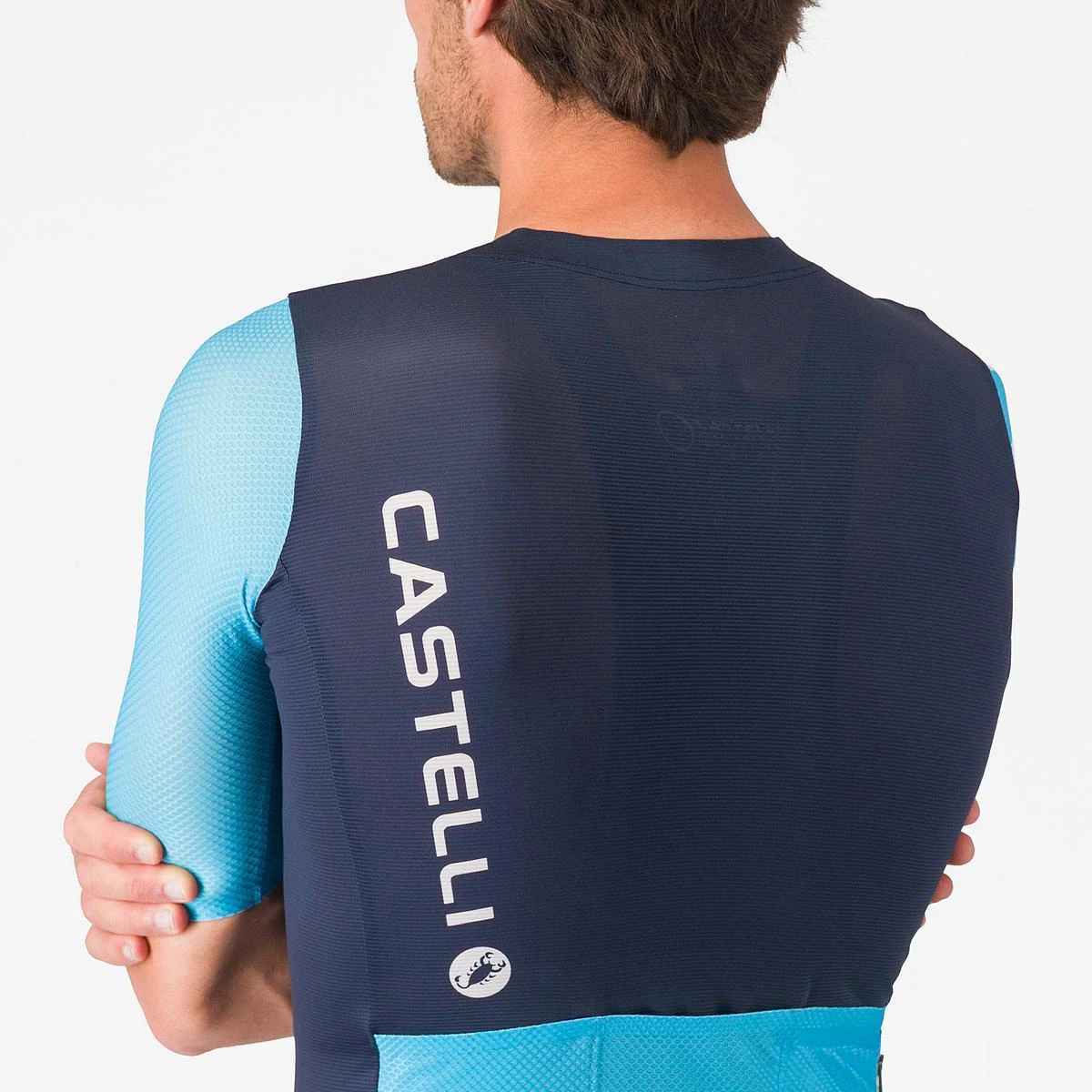 5. Tricou cu maneca scurta Castelli Corretto, pentru barbati, albastru neon/albastru belgian XL