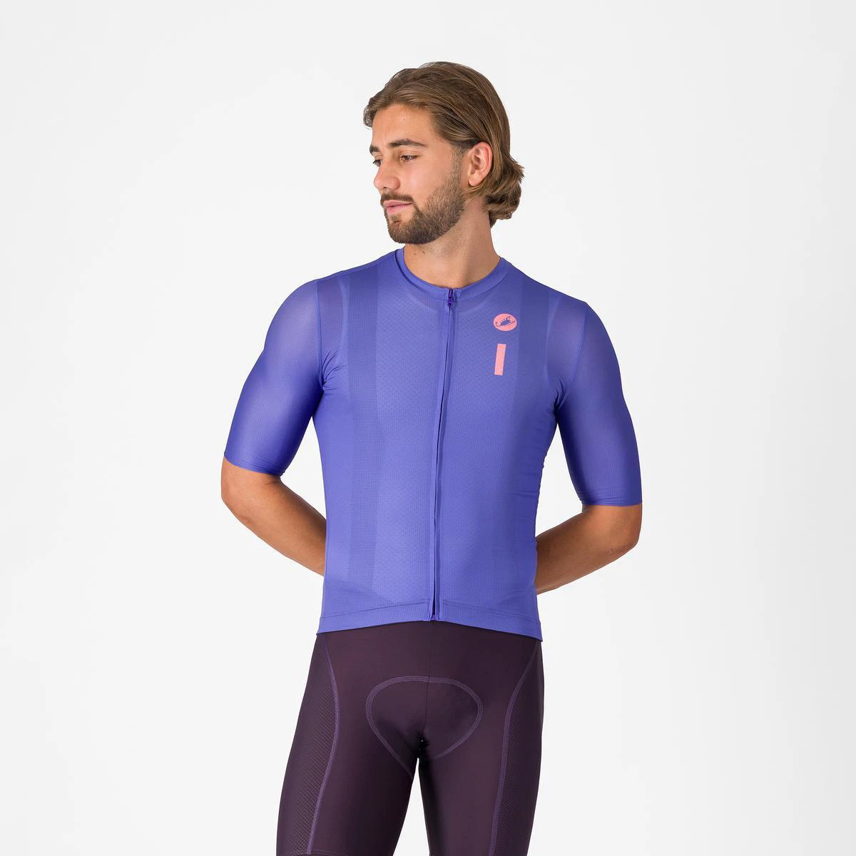 1. Tricou cu maneca scurta Castelli Drittone Logo, pentru barbati, violet/roz giro XL
