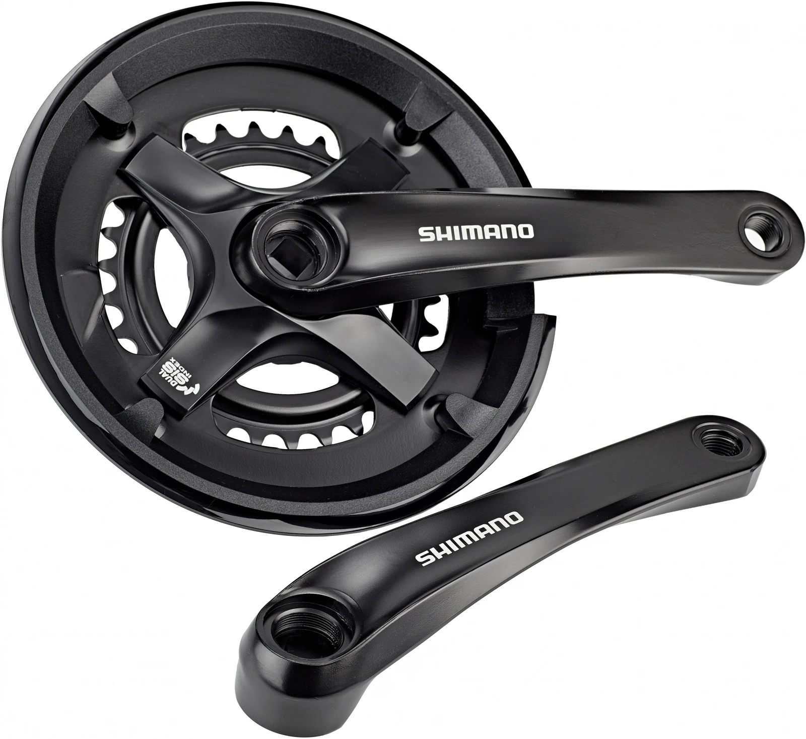 1. Angrenaj pedalier Shimano Tourney TY FC-TY501, 3x6/7/8 viteze, ax Patrat, fara aparatoare lant, brate 175mm, Argintiu, 42x34x24T