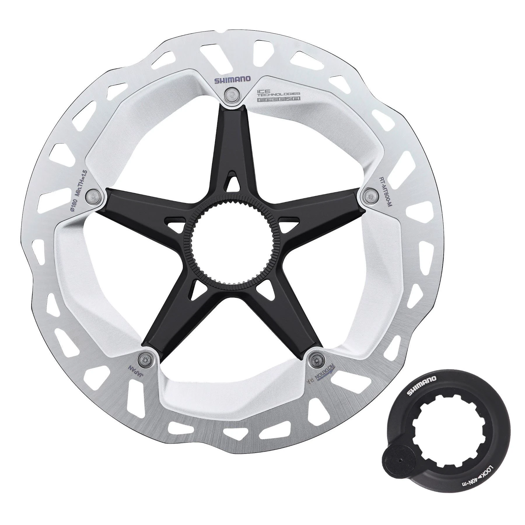1. Disc frana Shimano RT-MT800-M, Center Lock, piulita cu caneluri externe, 180mm