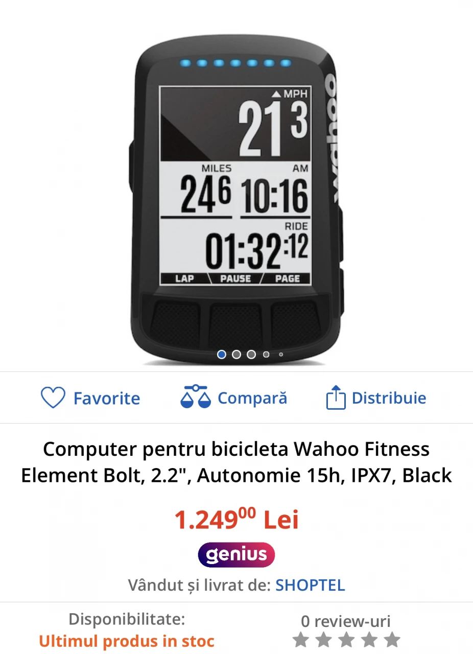 1. GPS / Computer Wahoo Element Bolt NOU Sigilat