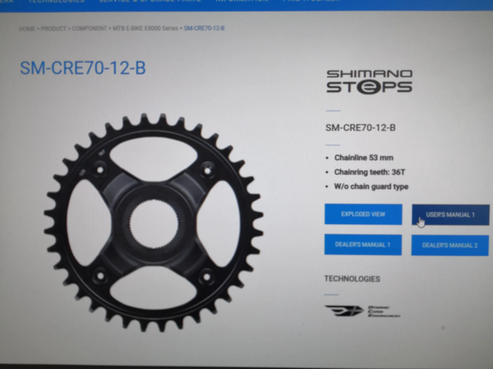 1. Chainring Shimano steps SM CRE70 12 B