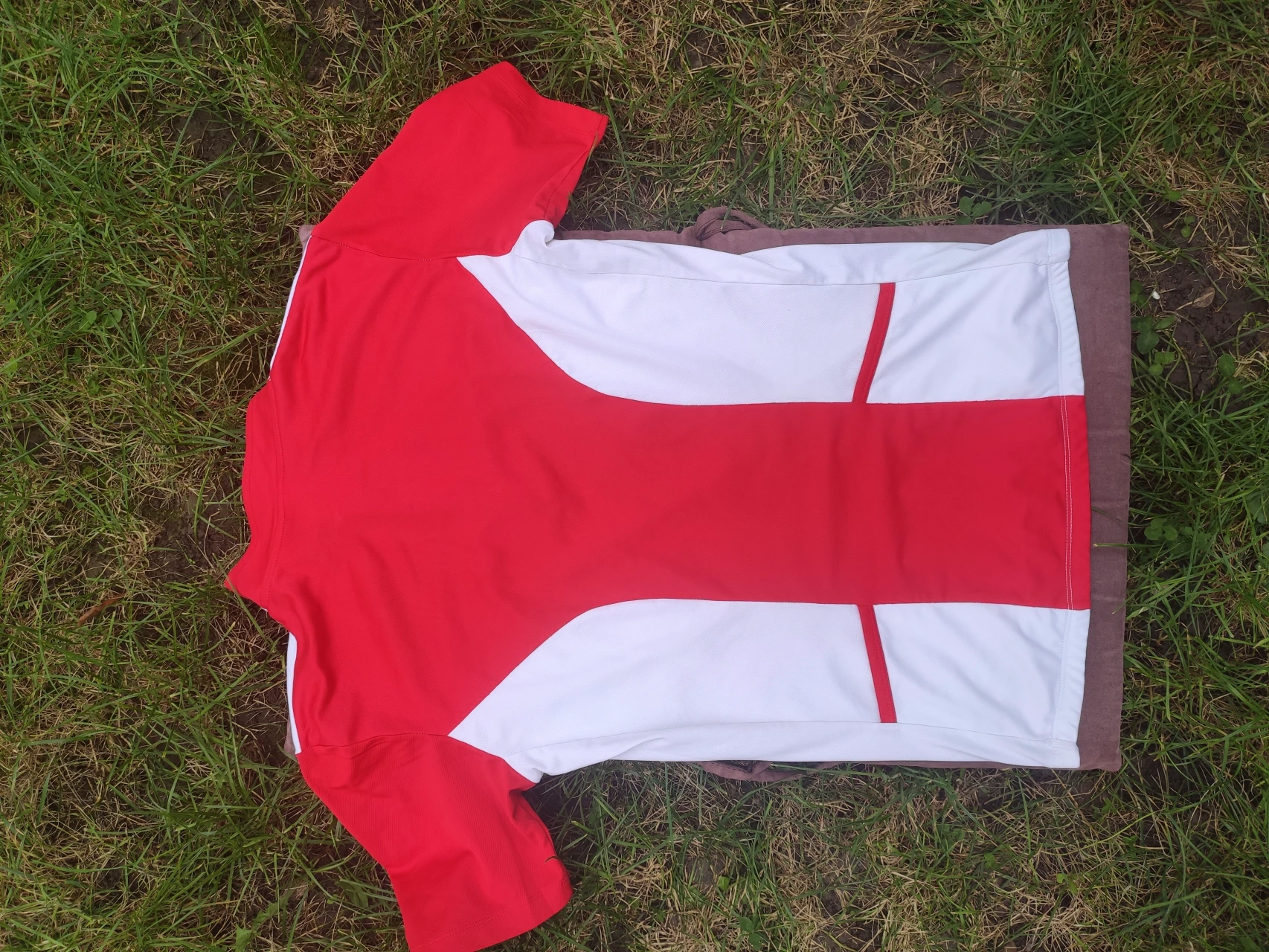 1. Tricou ciclism S alb roșu Decathlon