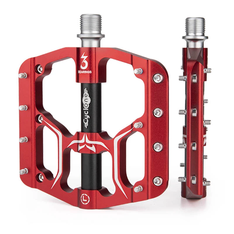 6. Pedale MTB Cyclone negre / rosii / gri titanium