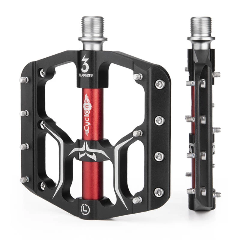 8. Pedale MTB Cyclone negre / rosii / gri titanium