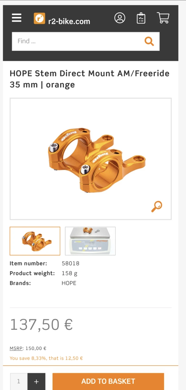 1. Hope 35 direct mount stem