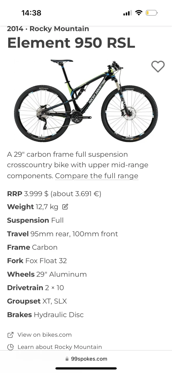 1. Bicicletă full suspension,Rocky Mountain element rsl 950