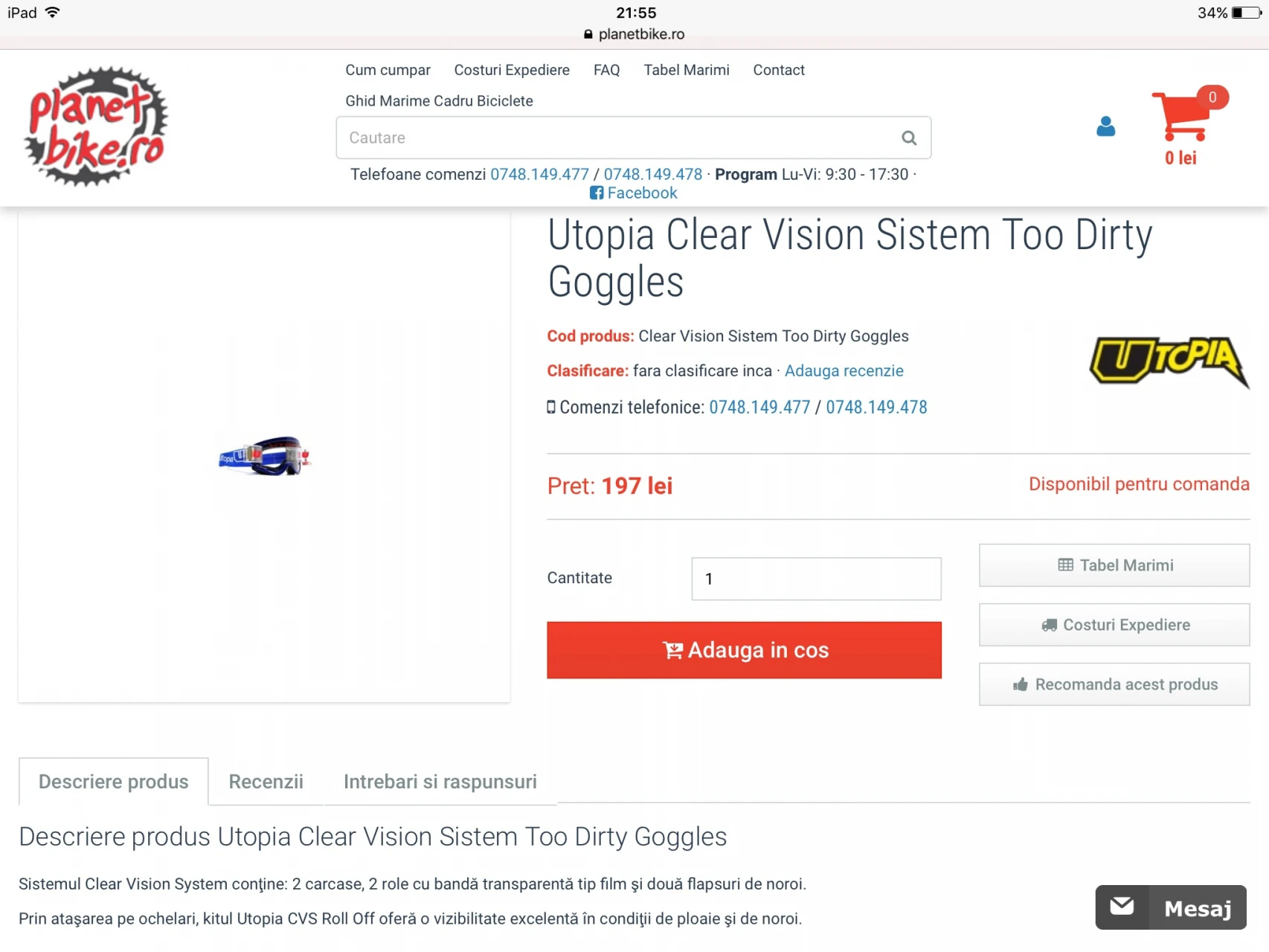 1. CLEAR VISION SISTEM TOO DIRTY GOGGLES