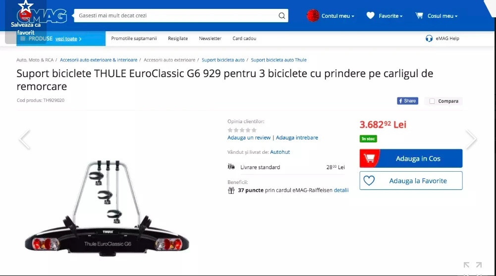 1. Suport carlig 3 biciclete THULE G6 929