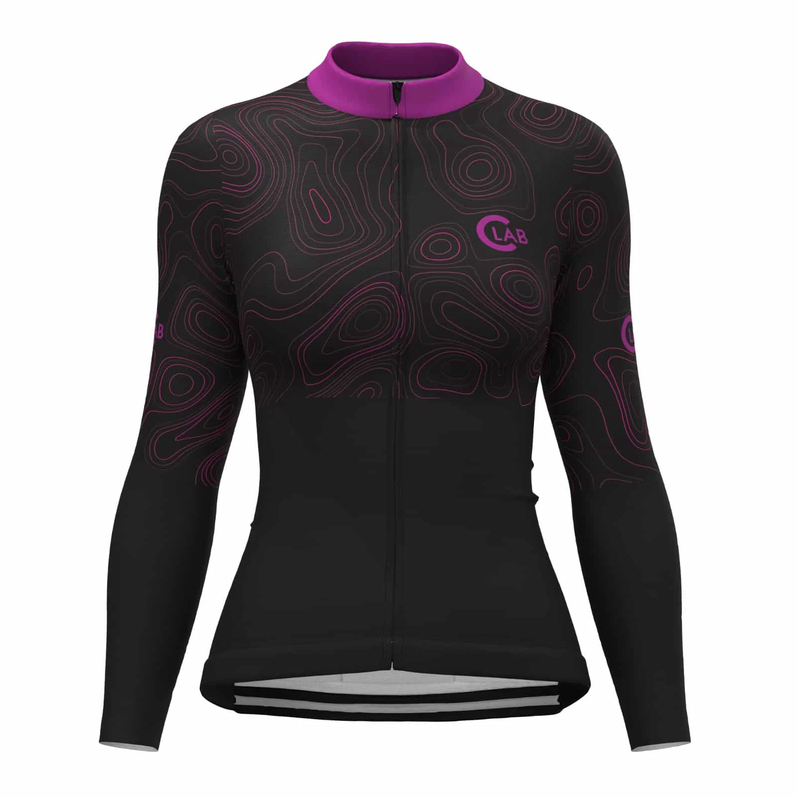 1. ORDINO Map Women's Long Sleeve Winter Cycling Jersey Black/Fuchsia - XS