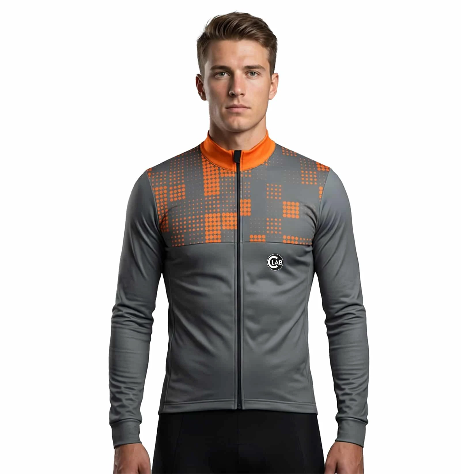 1. ORDINO Winter Long Sleeve Cycling Jersey Taupe/Orange - XS