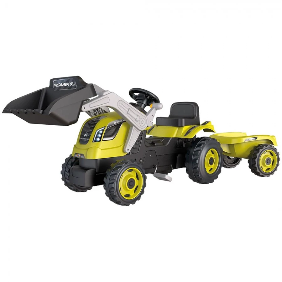 1. Tractor cu pedale si remorca Smoby Farmer Max verde cu negru