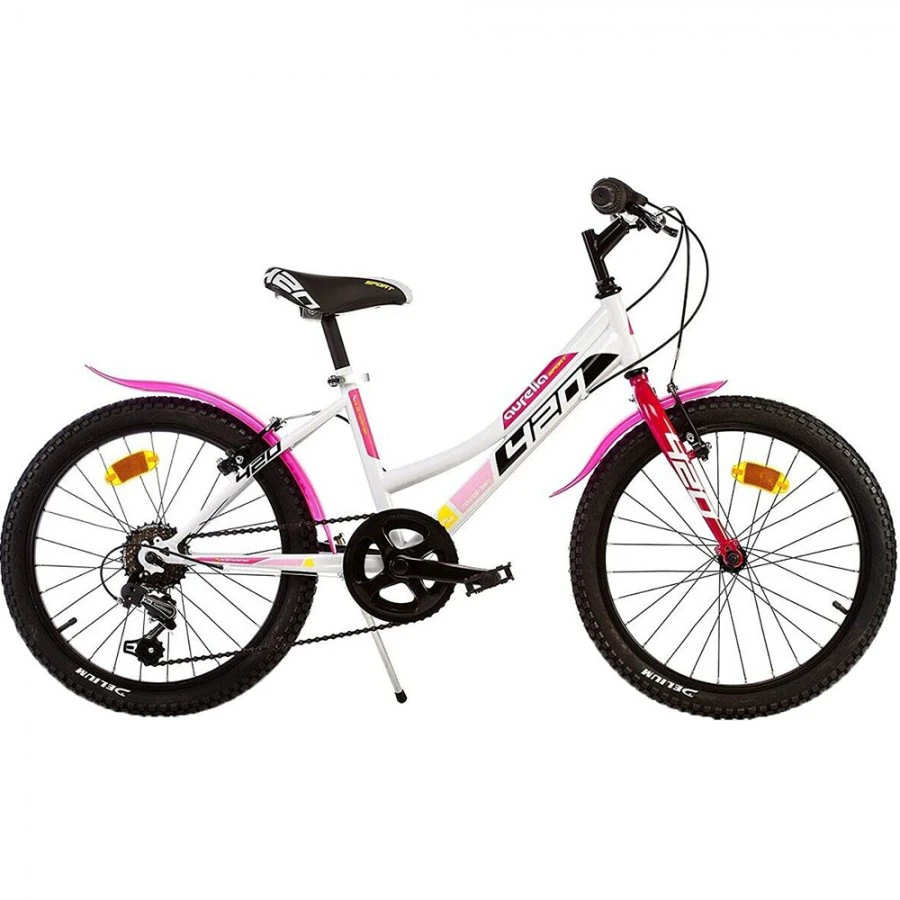 1. Bicicleta copii Dino Bikes 20" MTB fete Sport alb cu 6 viteze