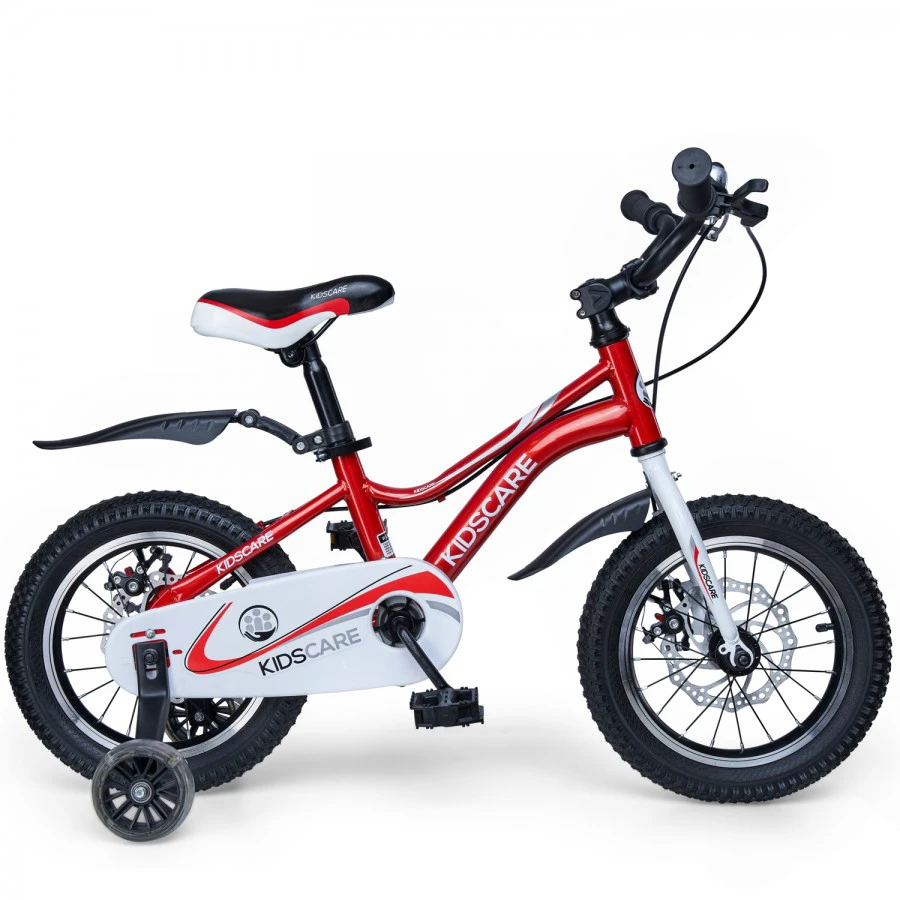 1. Bicicleta pentru copii 5-8 ani HappyCycles KidsCare, roti 16 inch, cu roti ajutatoare si frane pe disc, rosu