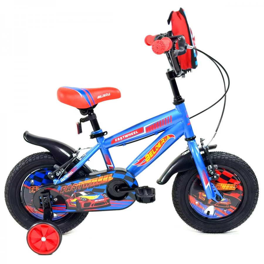 1. Bicicleta pentru copii 5-8 ani Belderia Fastwheel, roti 16 inch, cu roti ajutatoare si frane V-Brake, albastru