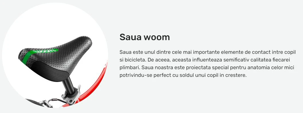 9. Bicicleta copii Woom 1 cu roti 12" mov intens alb