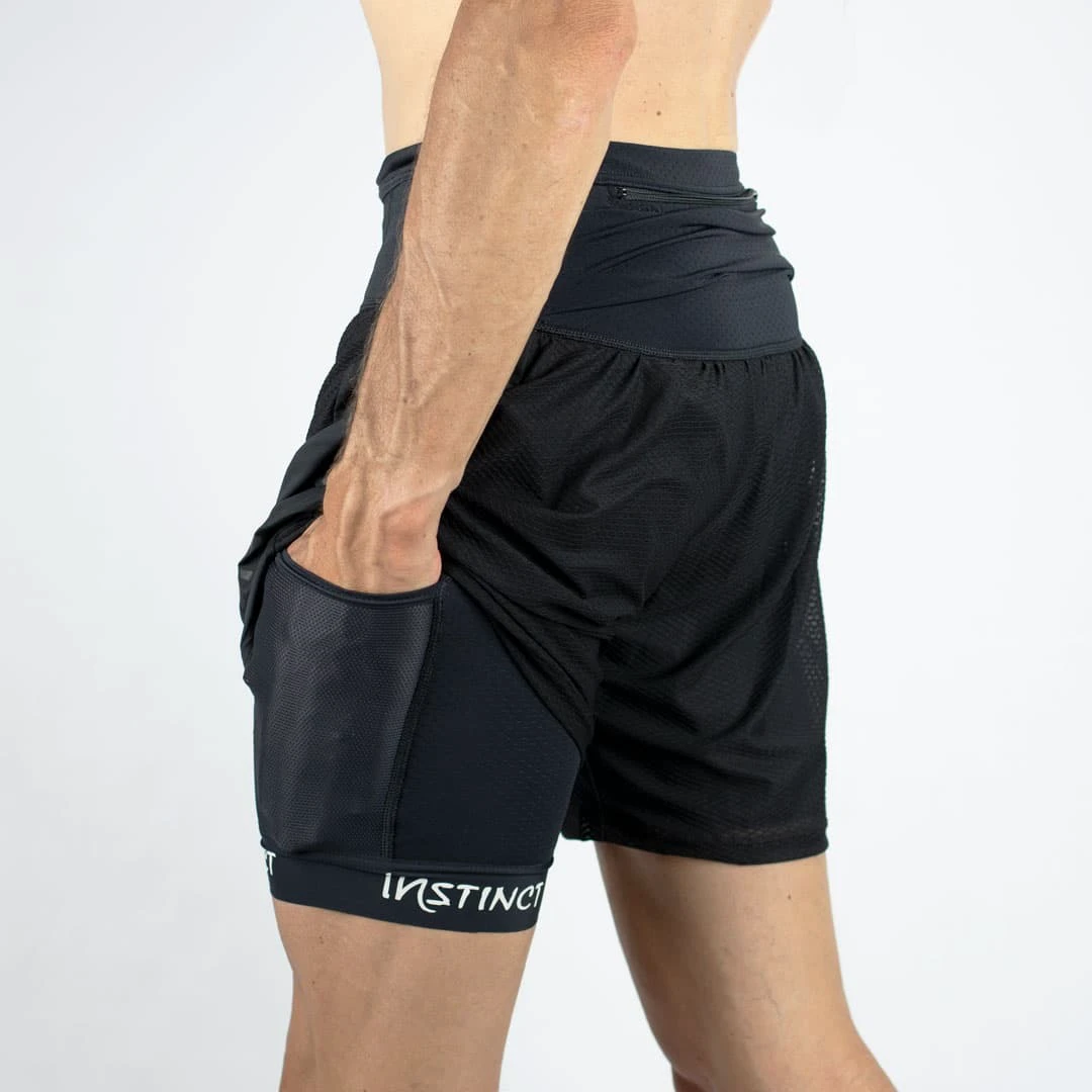 7. Instinct - Pantaloni scurti maraton barbati - Trail Short Marathon 2-in-1 - Negru