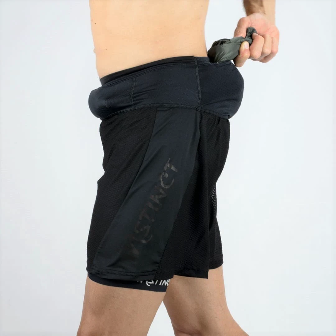5. Instinct - Pantaloni scurti maraton barbati - Trail Short Marathon 2-in-1 - Negru