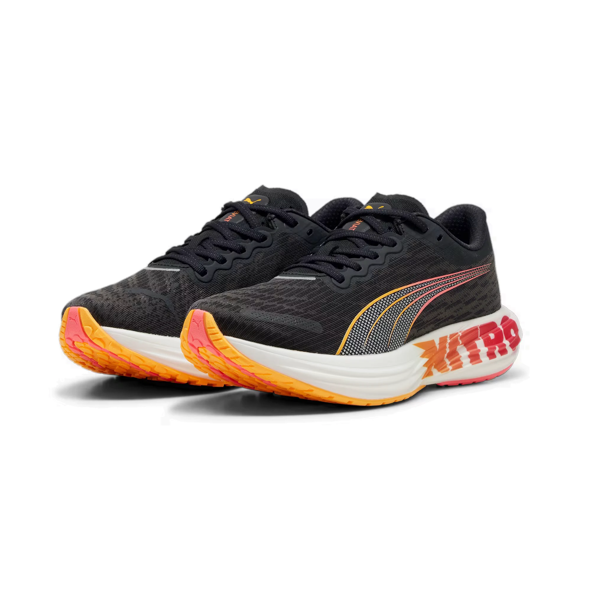 6. Puma - pantofi alergare pentru barbati Deviate Nitro 2 FF - negru alb portocaliu Sun Stream sunset glow