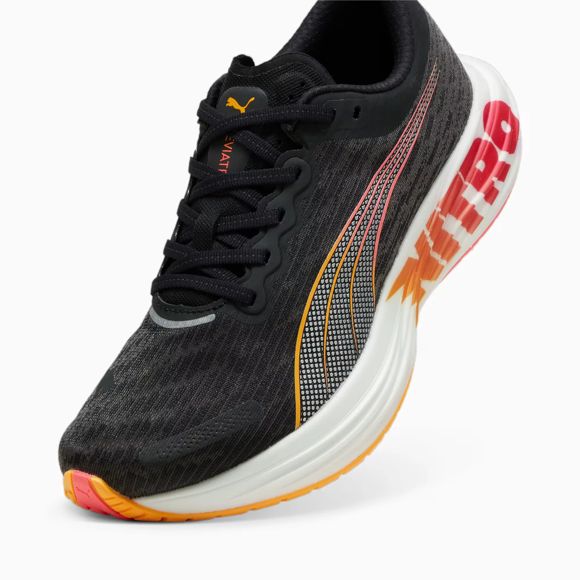 4. Puma - pantofi alergare pentru barbati Deviate Nitro 2 FF - negru alb portocaliu Sun Stream sunset glow