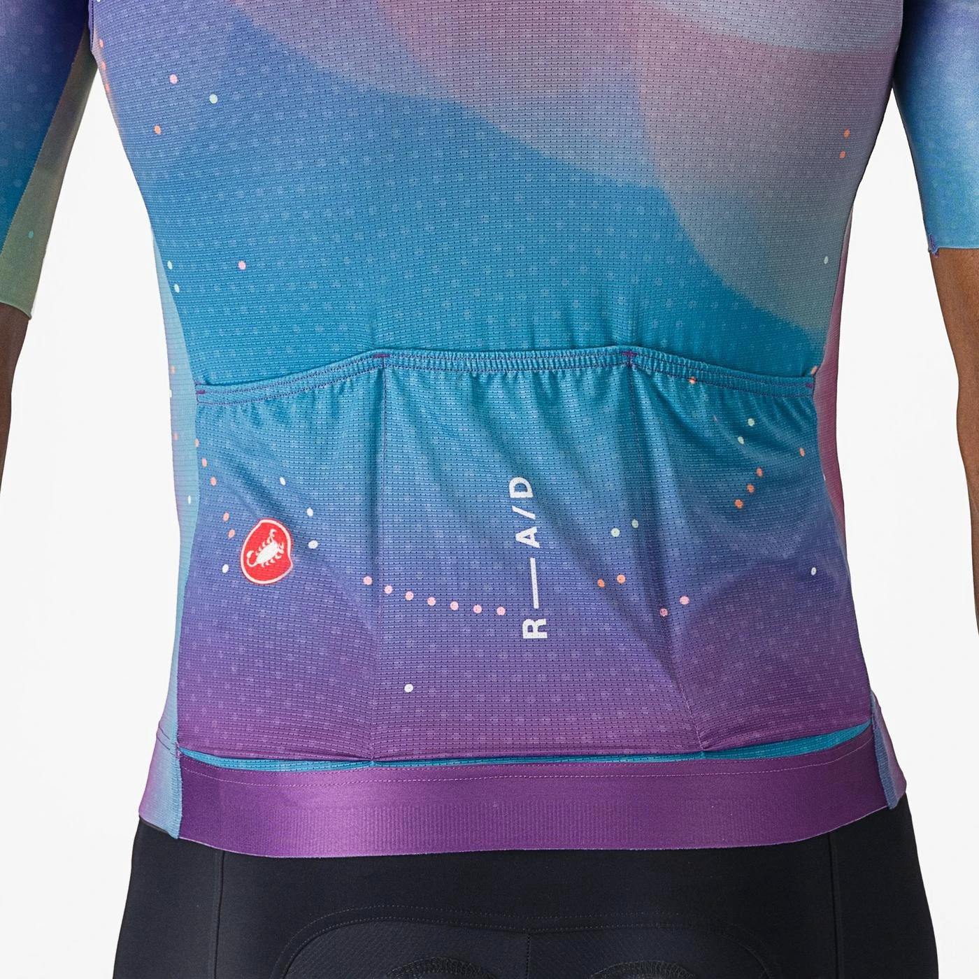 3. Castelli - tricou ciclism cu maneca scurta pentru barbati R-A/D Jersey - multicolor mov inchis albastru