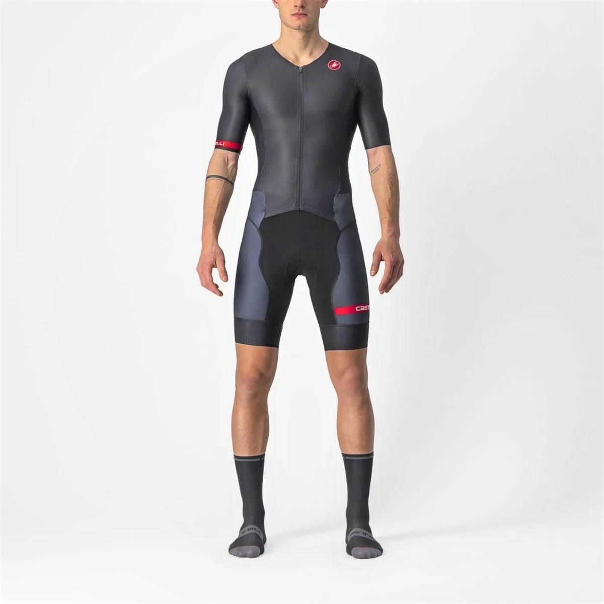 11. Castelli - costum trisuit triatlon pentru barbati, maneca scurta Free Sanremo SS Suit - negru