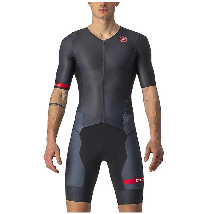 1. Castelli - costum trisuit triatlon pentru barbati, maneca scurta Free Sanremo SS Suit - negru