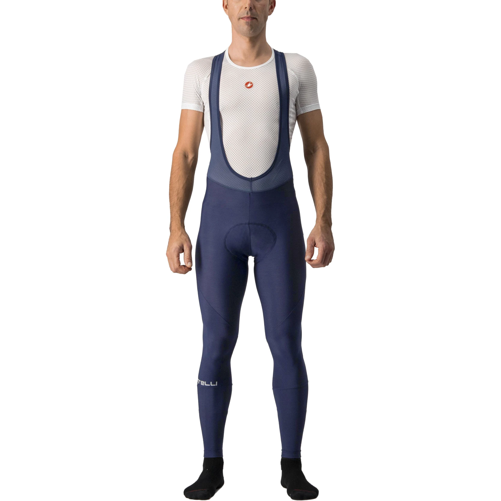 1. Castelli - pantaloni lungi ciclism pentru barbati cu bretele Entrata bibtights - albastru belgian