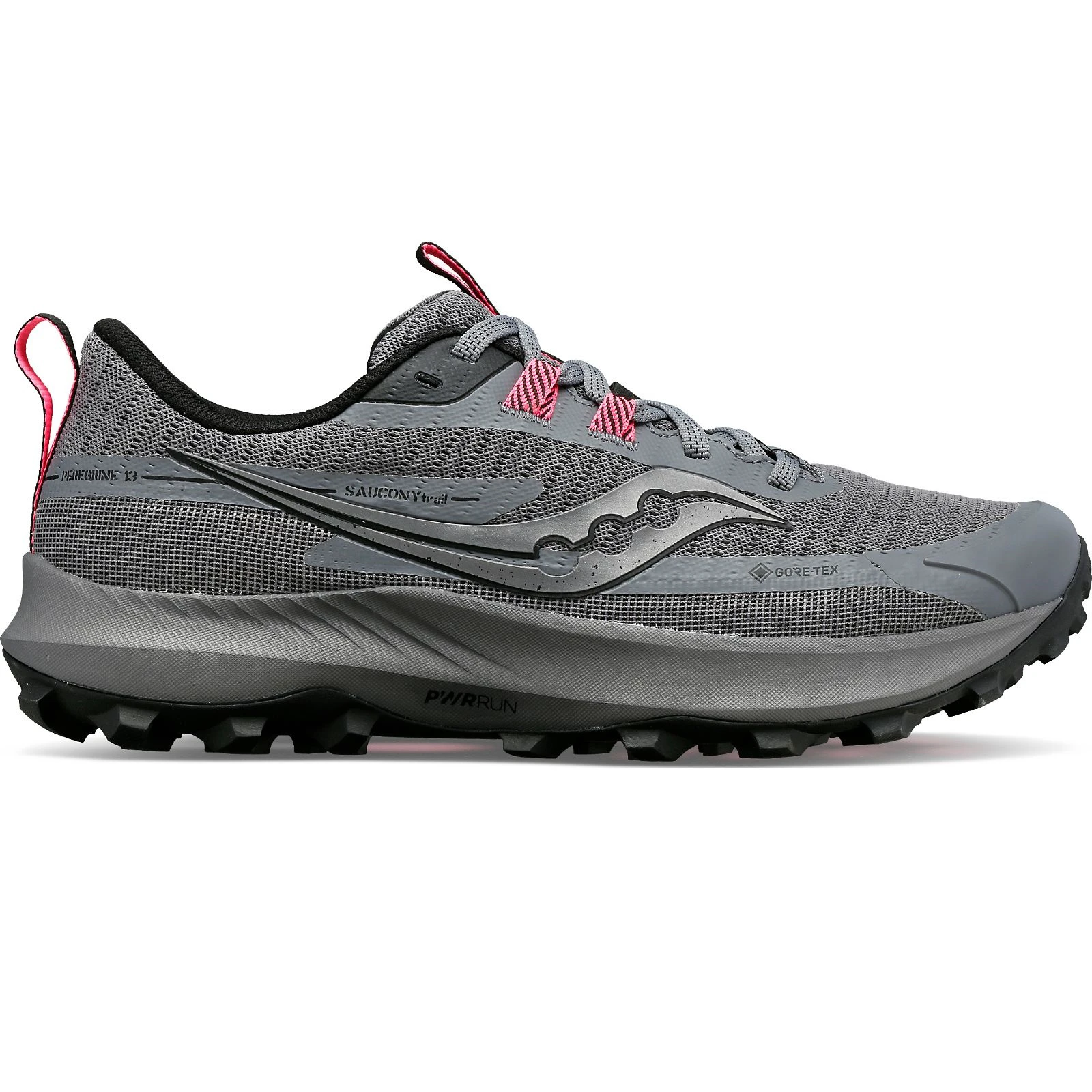 1. Saucony - pantofi alergare pentru femei Peregrine 13 GTX - gri Gravel negru