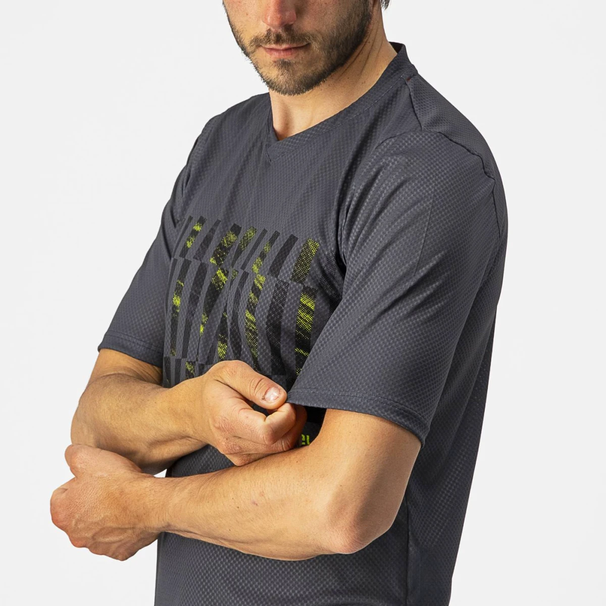 5. Castelli - tricou ciclism pentru barbati, maneca scurta Trail tech tee - antracit galben fluo