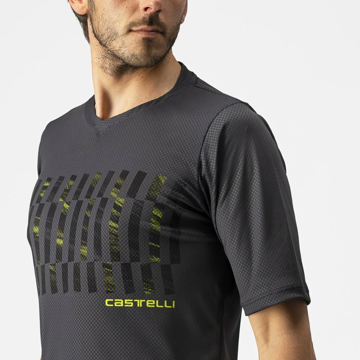 3. Castelli - tricou ciclism pentru barbati, maneca scurta Trail tech tee - antracit galben fluo