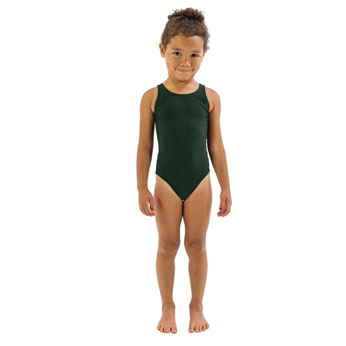 1. Finis - Costum de baie intreg Fete Bladeback - verde inchis pin solid