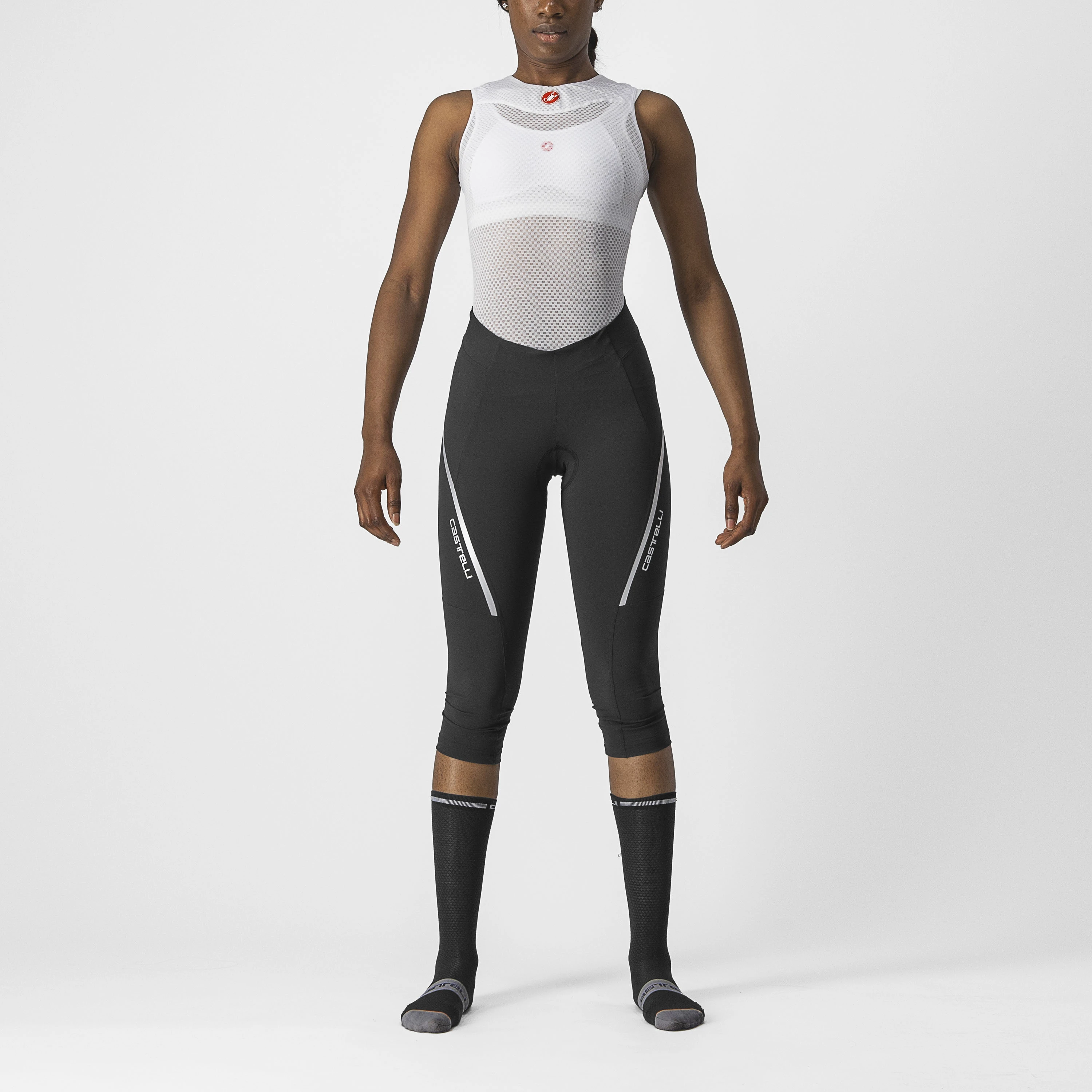 1. Castelli - pantaloni ciclism 3/4 cu bretele - Velocissima 3 Knicker - negru | argintiu