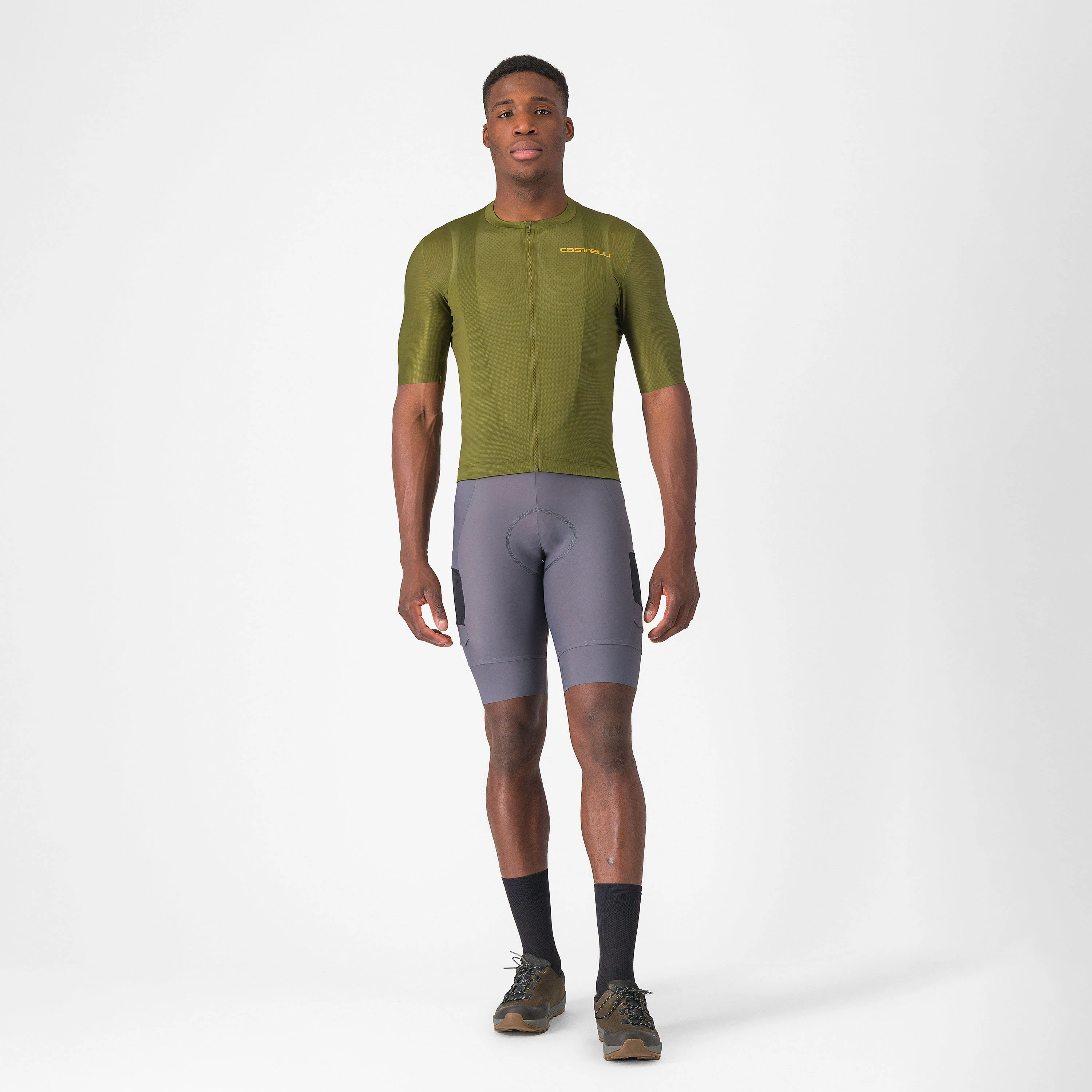 7. Castelli - pantaloni ciclism scurti cu bretele - Unlimited Cargo Bibshort - 15-35 gr C - gri inchis Smokey