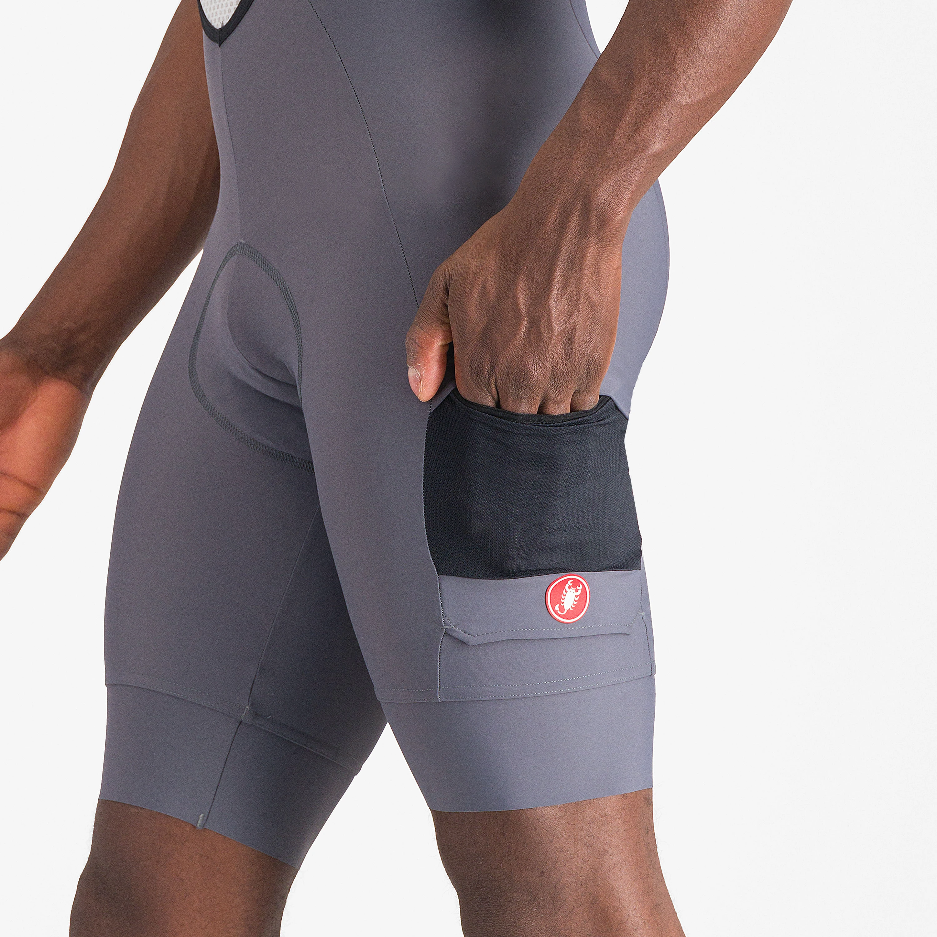 3. Castelli - pantaloni ciclism scurti cu bretele - Unlimited Cargo Bibshort - 15-35 gr C - gri inchis Smokey