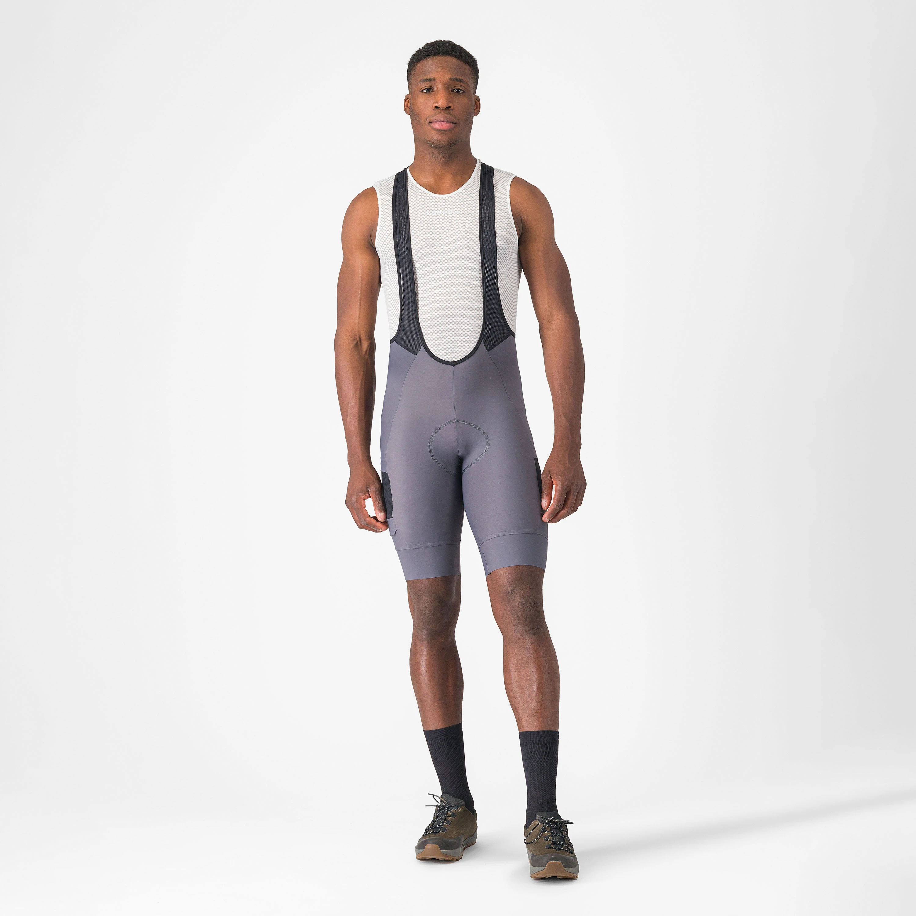 5. Castelli - pantaloni ciclism scurti cu bretele - Unlimited Cargo Bibshort - 15-35 gr C - gri inchis Smokey