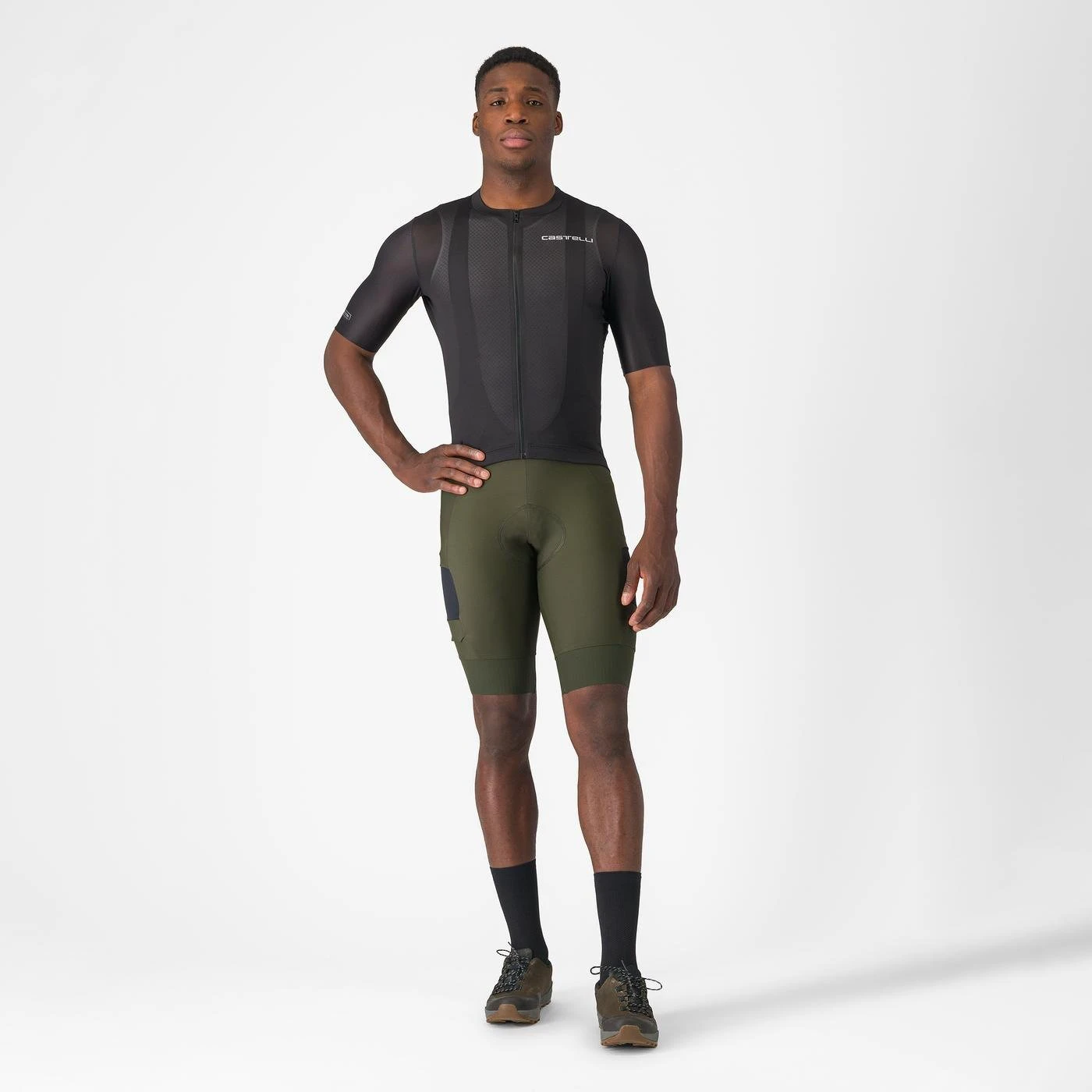 7. Castelli - pantaloni ciclism scurti cu bretele - Unlimited Cargo Bibshort - 15-35 gr C - verde Deep Green