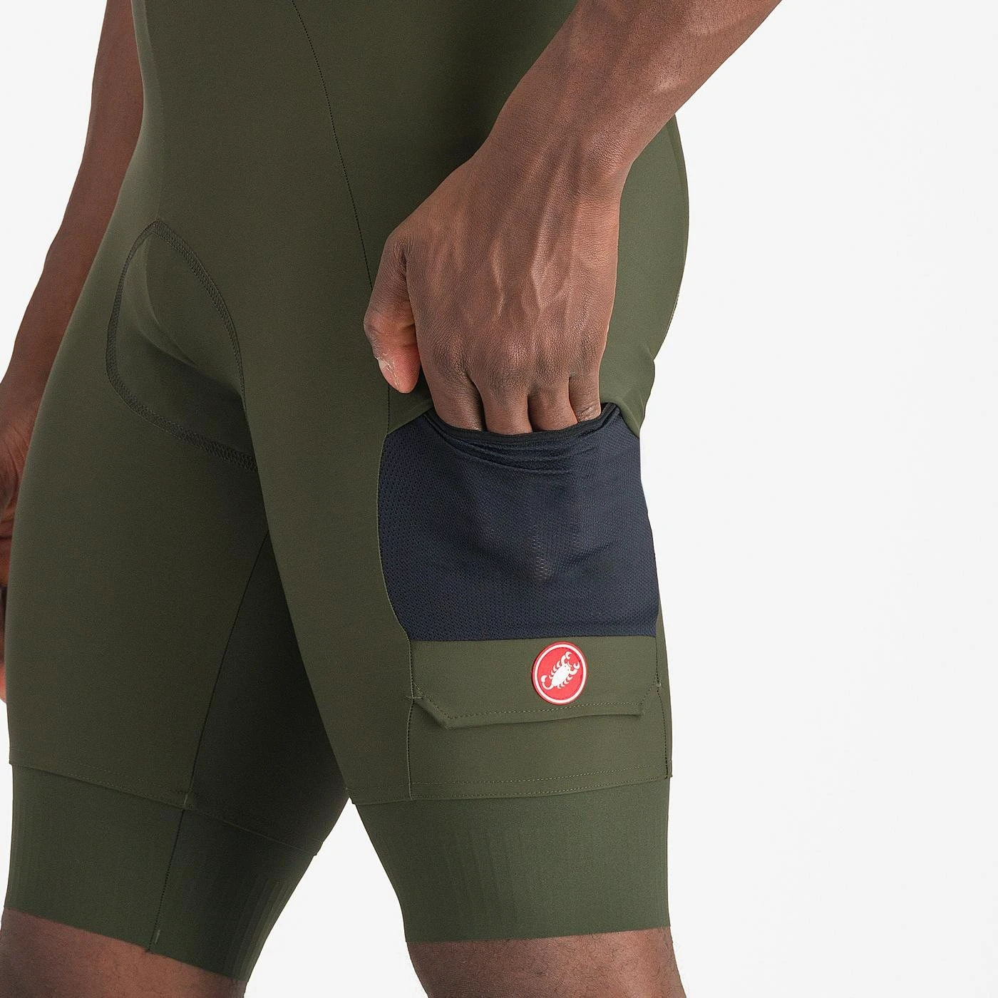 3. Castelli - pantaloni ciclism scurti cu bretele - Unlimited Cargo Bibshort - 15-35 gr C - verde Deep Green